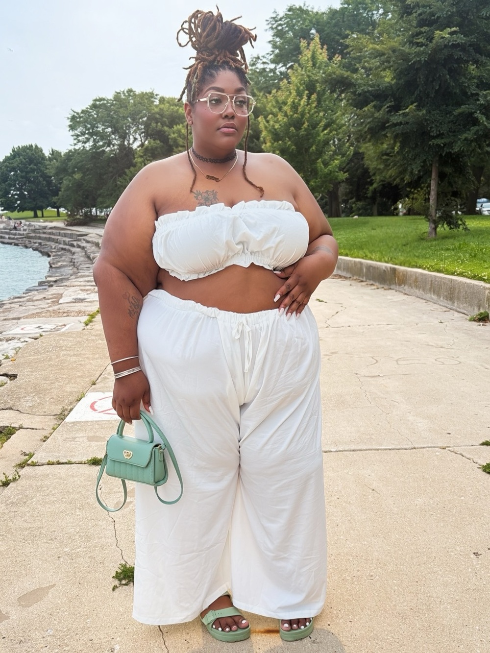 SHEIN White Wide-Leg Drawstring Summer Pants